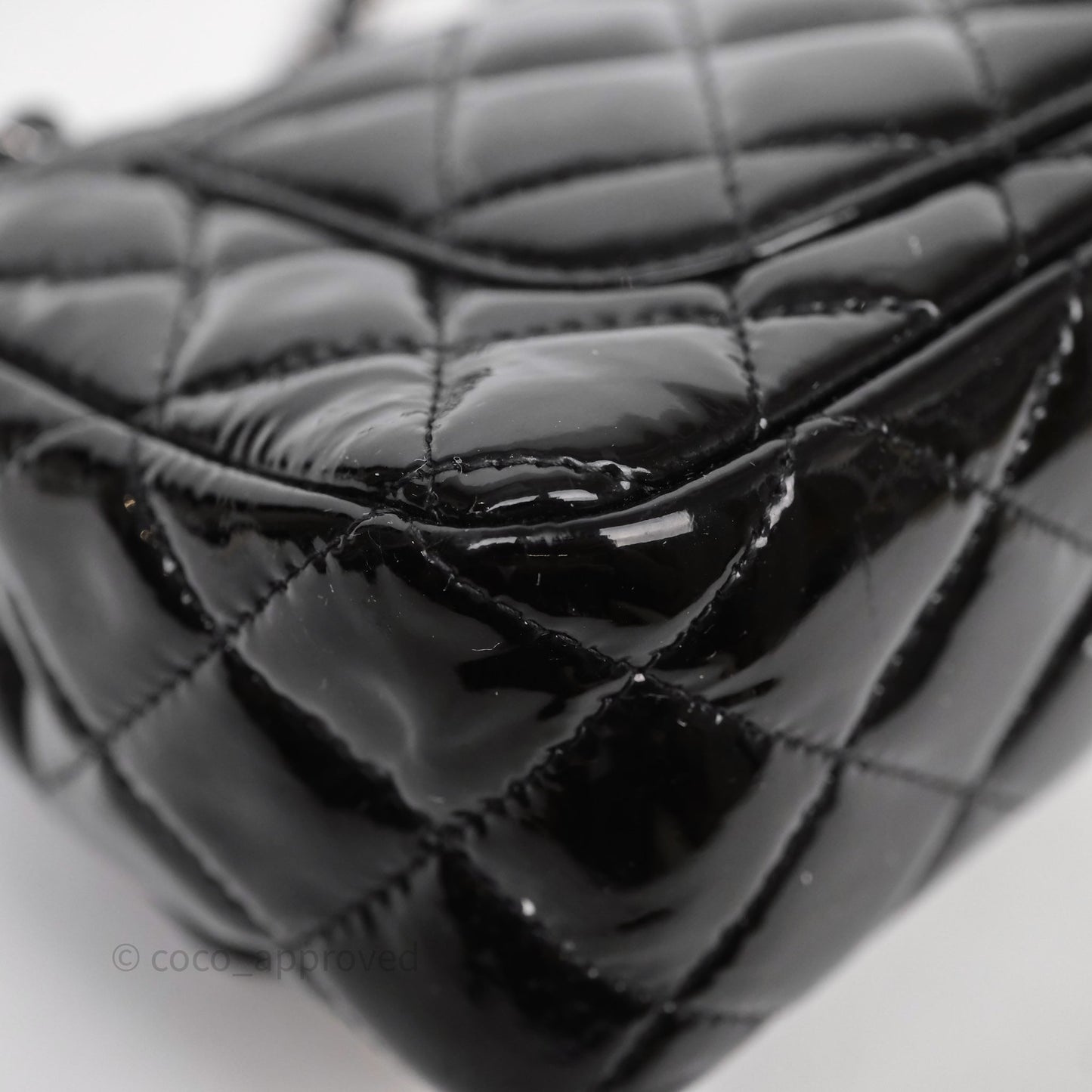 Chanel Quilted Mini Rectangular Flap Black Patent Silver Hardware