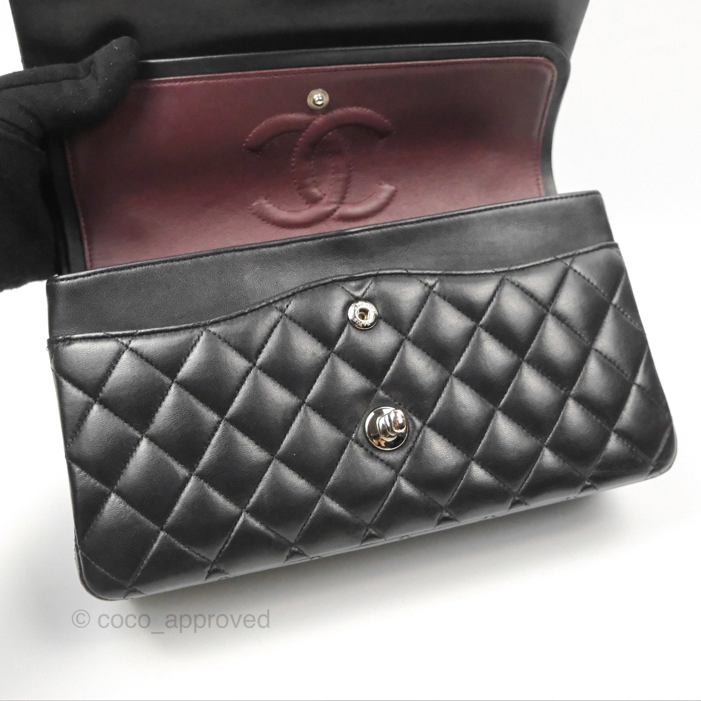 Chanel Classic M/L Medium Flap Quilted Black Lambskin Silver Hardware