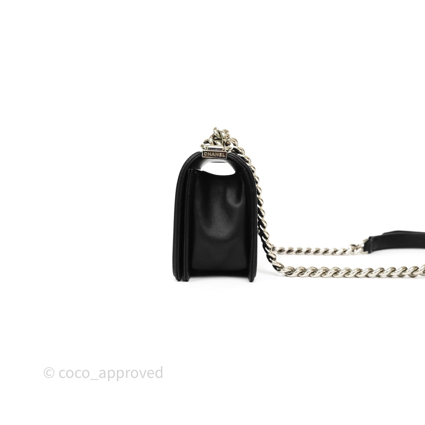 Chanel Small Boy Chevron Black Calfskin Silver Hardware