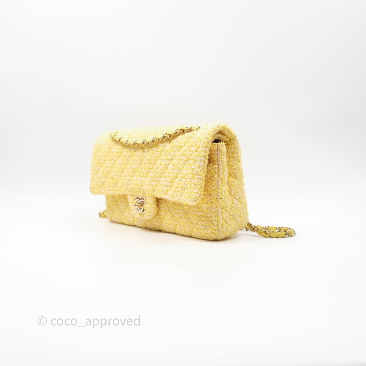 Chanel Classic M/L Medium Flap Quilted Yellow Tweed Gold Hardware