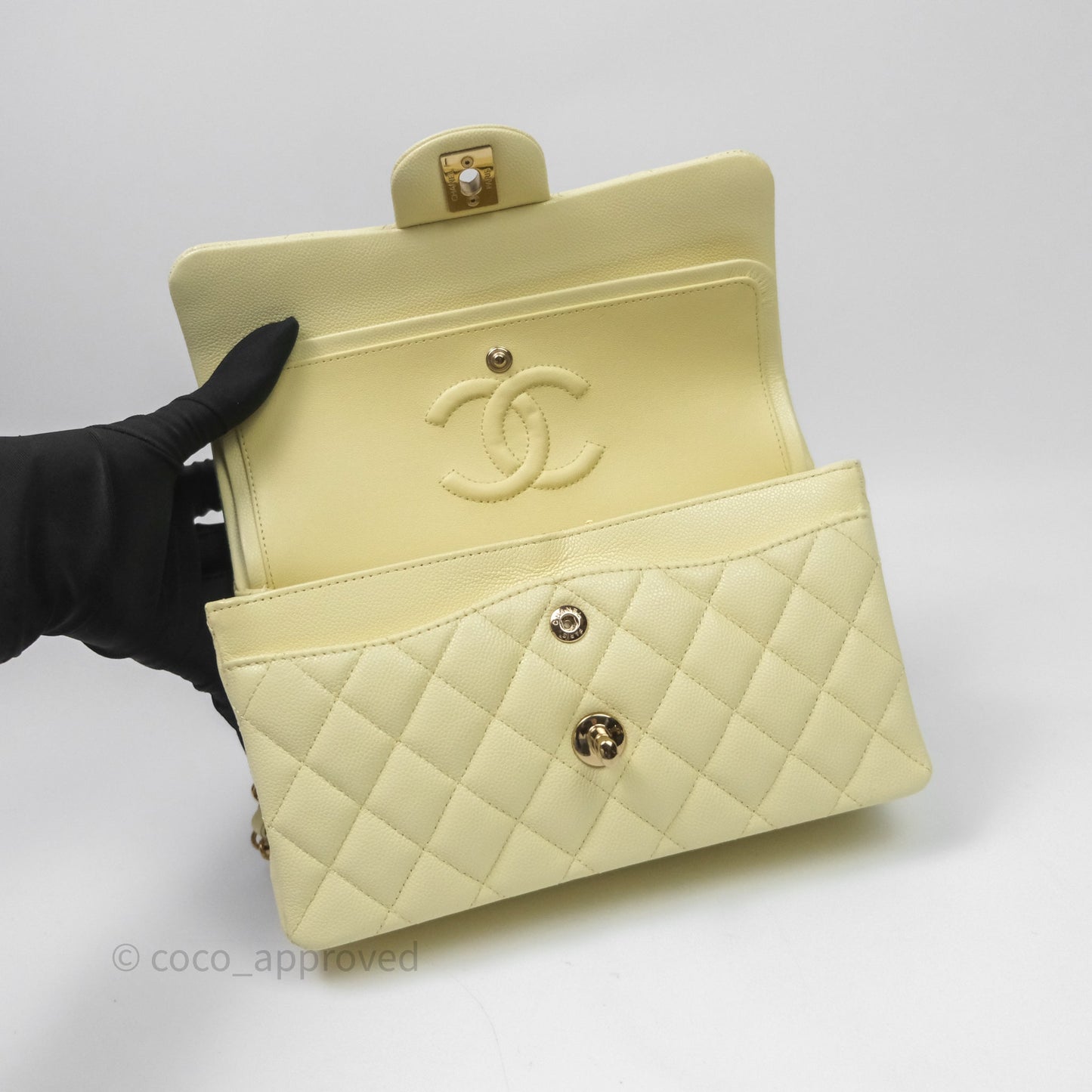 Chanel Small Classic Quilted Flap Yellow Caviar Gold Hardware