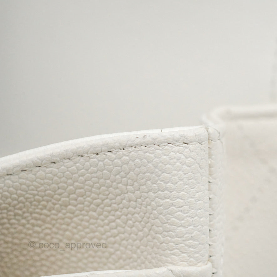 Chanel Classic M/L Medium Double Flap White Caviar Silver Hardware