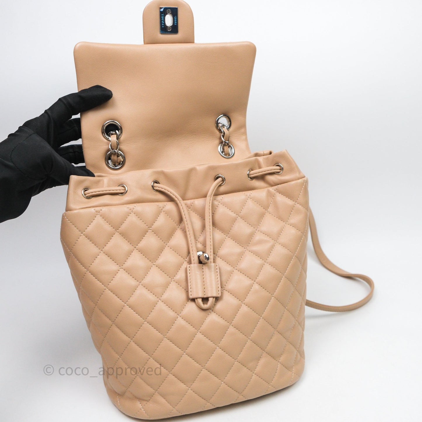 Chanel Quilted Small Urban Spirit Backpack Beige Lambskin Silver Hardware