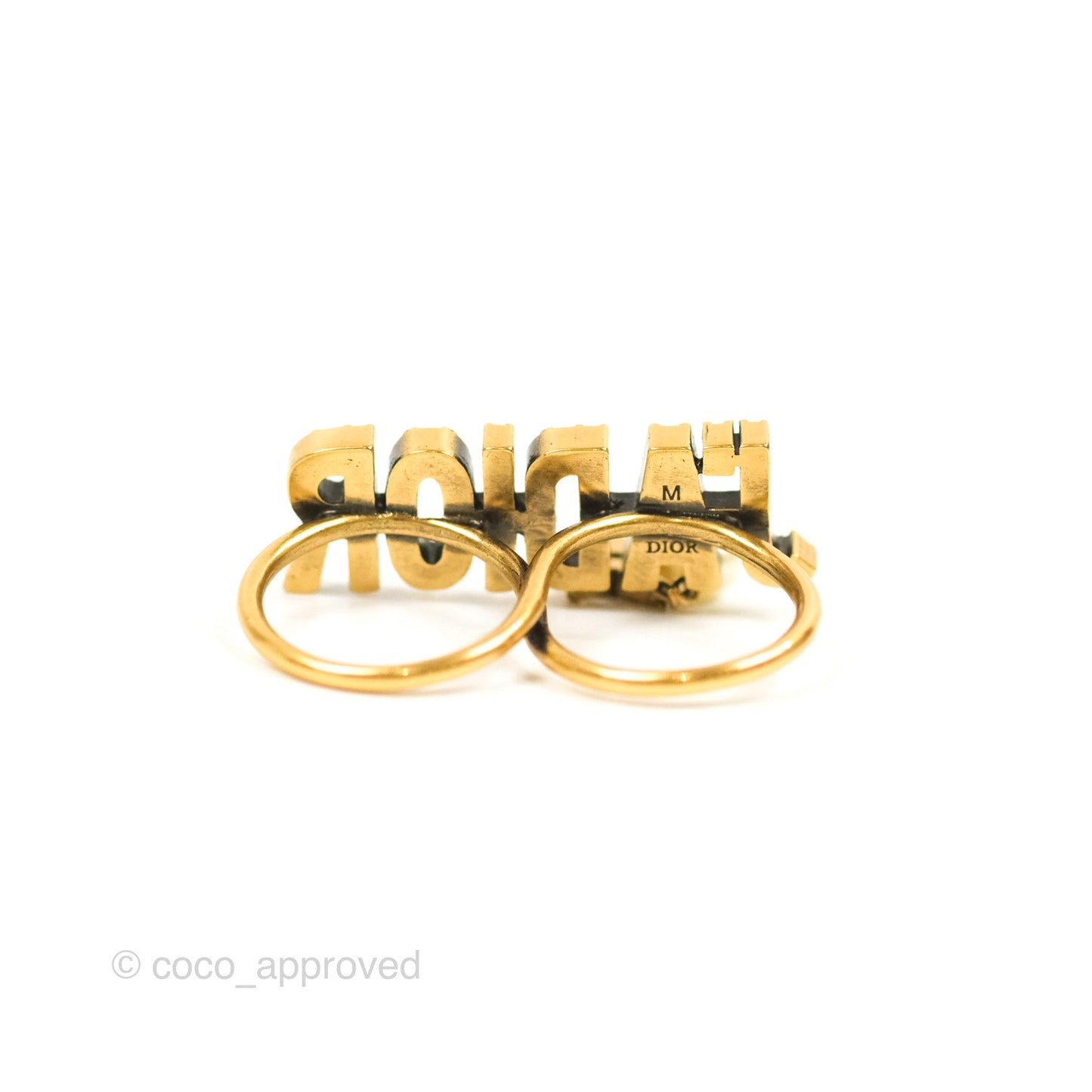 Dior J'adior Crystal Drop Charm Ring Set Antique Gold Tone