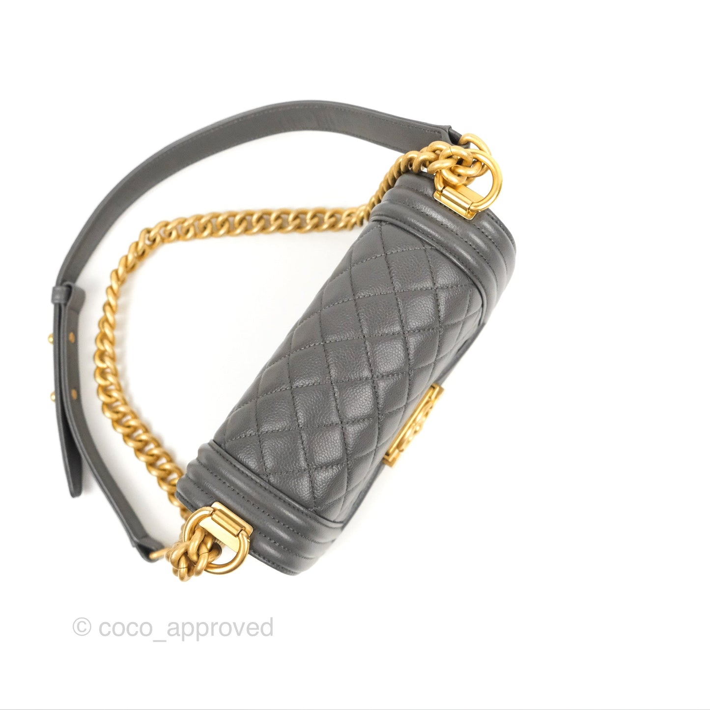 Chanel Small Boy Dark Grey Caviar Aged Gold Hardware