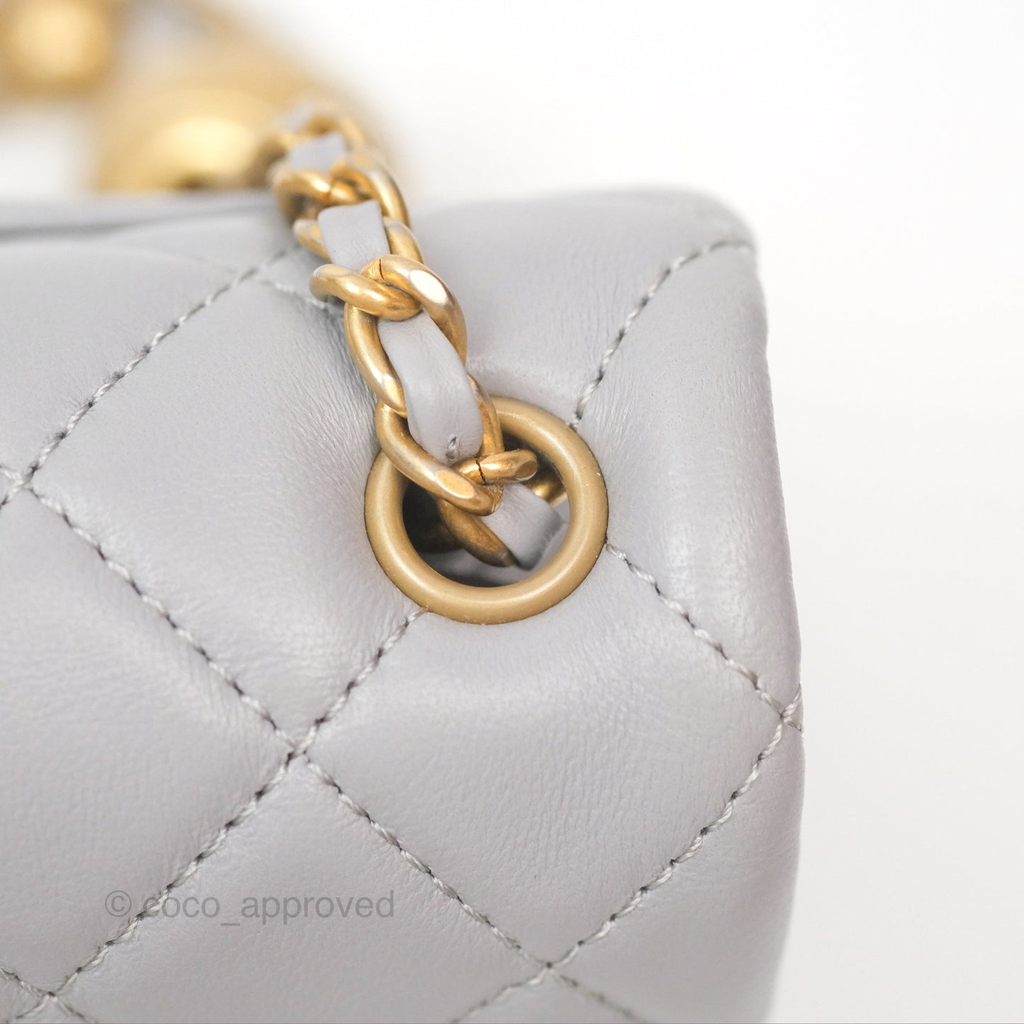 Chanel Pearl Crush Mini Rectangular Grey Lambskin Aged Gold Hardware