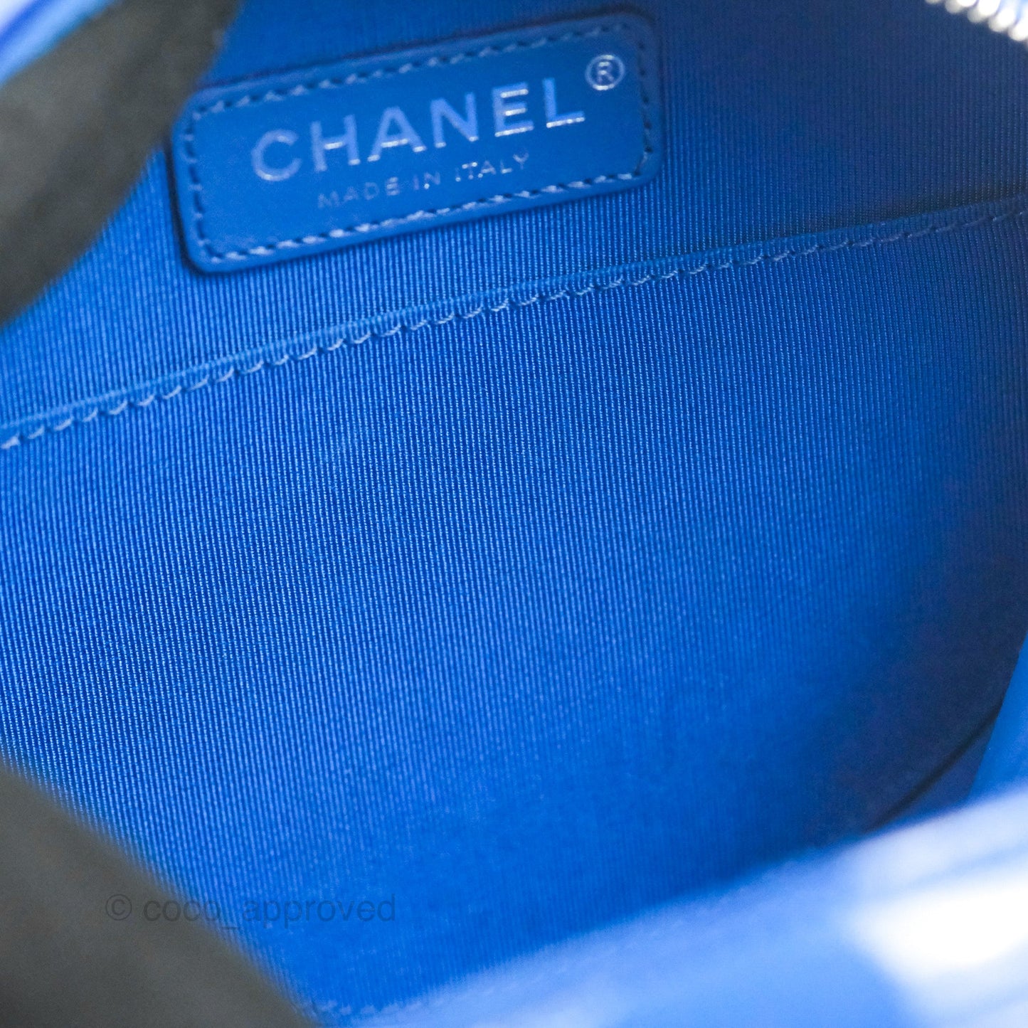 Chanel Round As Earth Bag with Owl Charm Blue Patent Silver Hardware