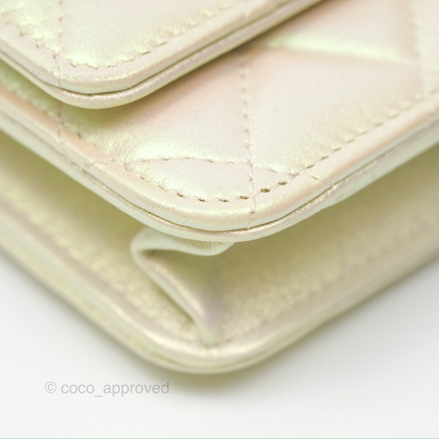 Chanel Quilted Wallet on Chain WOC Iridescent Ivory Gold Hardware 20A