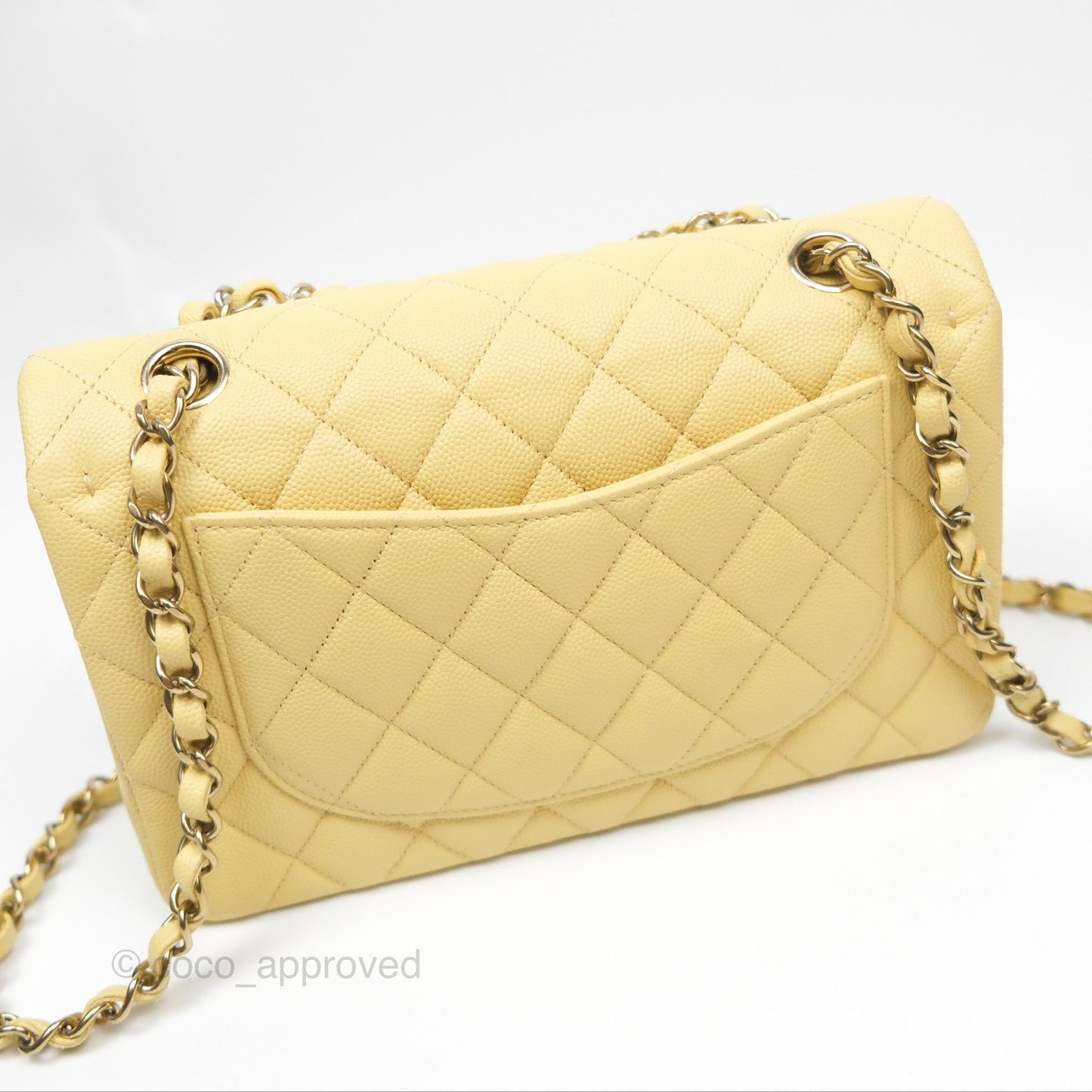 Chanel Small Classic Quilted Flap Yellow Caviar Gold Hardware