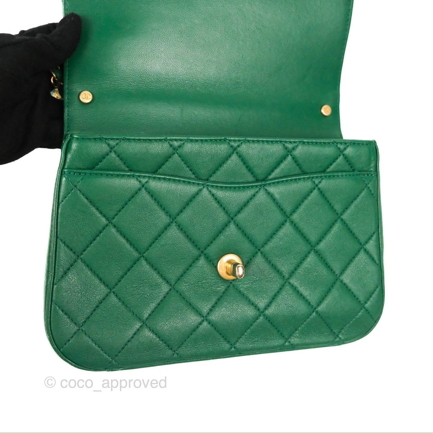 Chanel Chain Infinity Top Handle Bag Green Lambskin Aged Gold Hardware