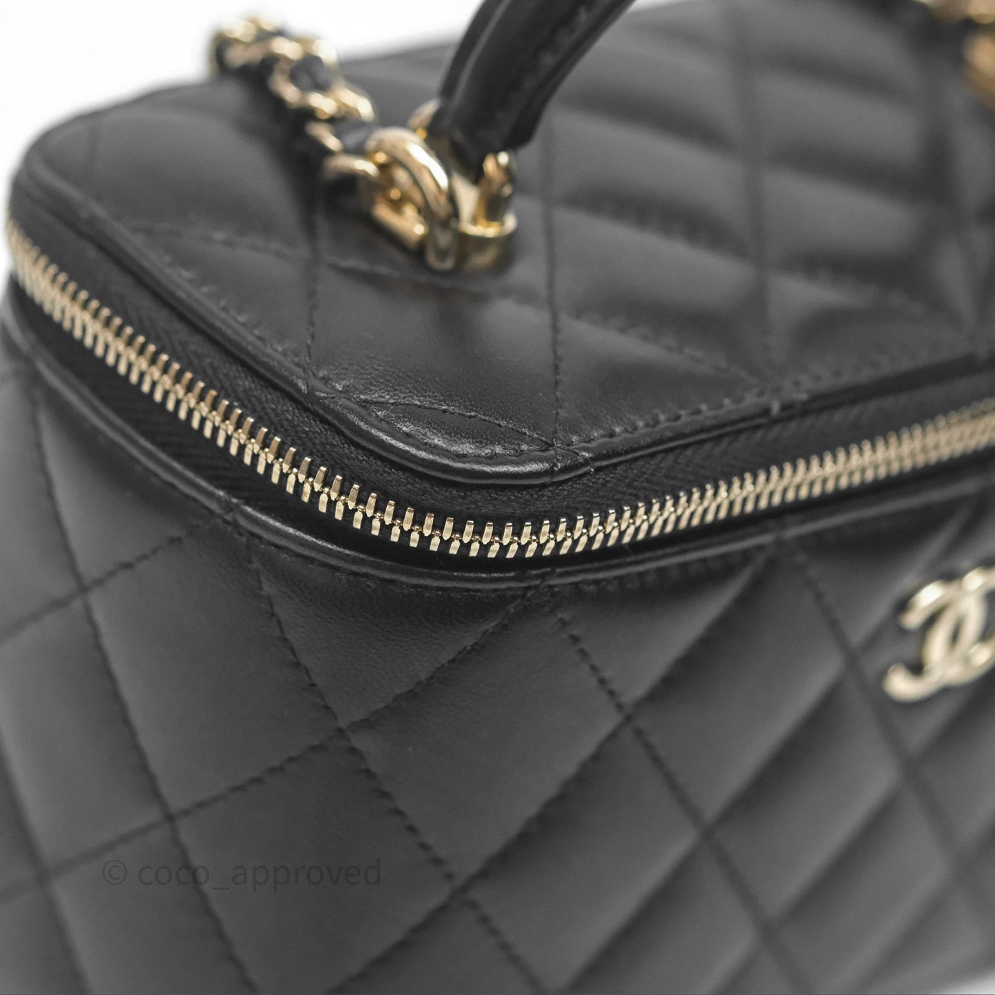 Chanel Classic Vanity Rectangular Top Handle With Chain Black Lambskin Gold Hardware
