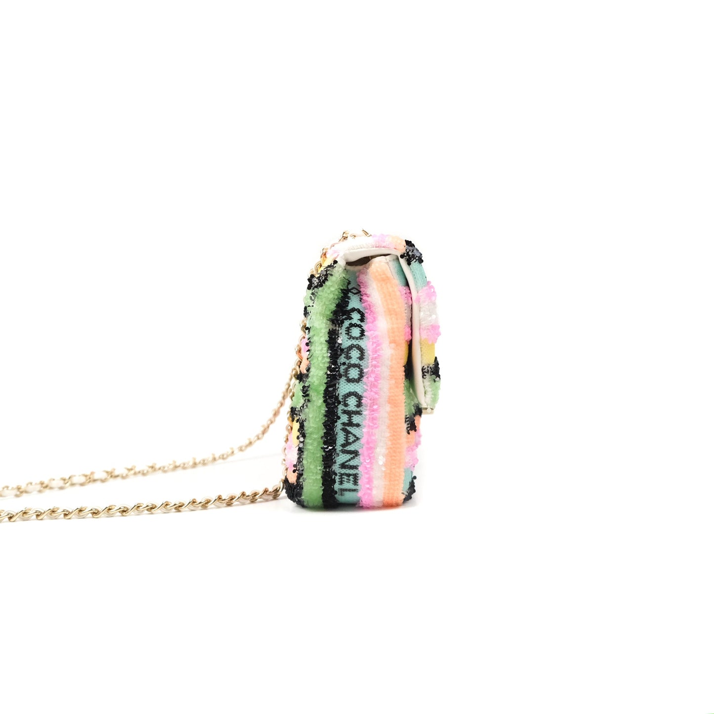 Chanel Mini Sequins Logo Flap Bag Multicolour Gold Hardware 22S