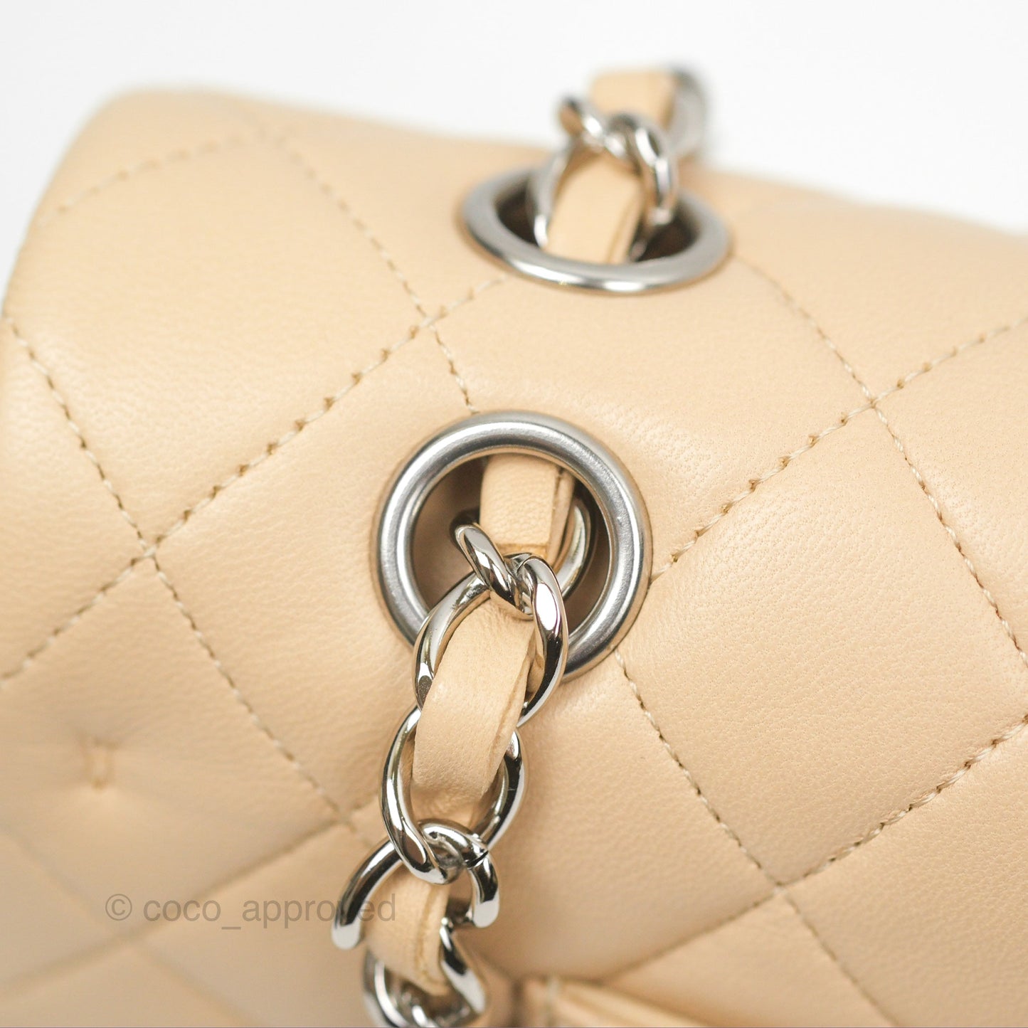 Chanel Classic M/L Medium Flap Quilted Beige Lambskin Silver Hardware