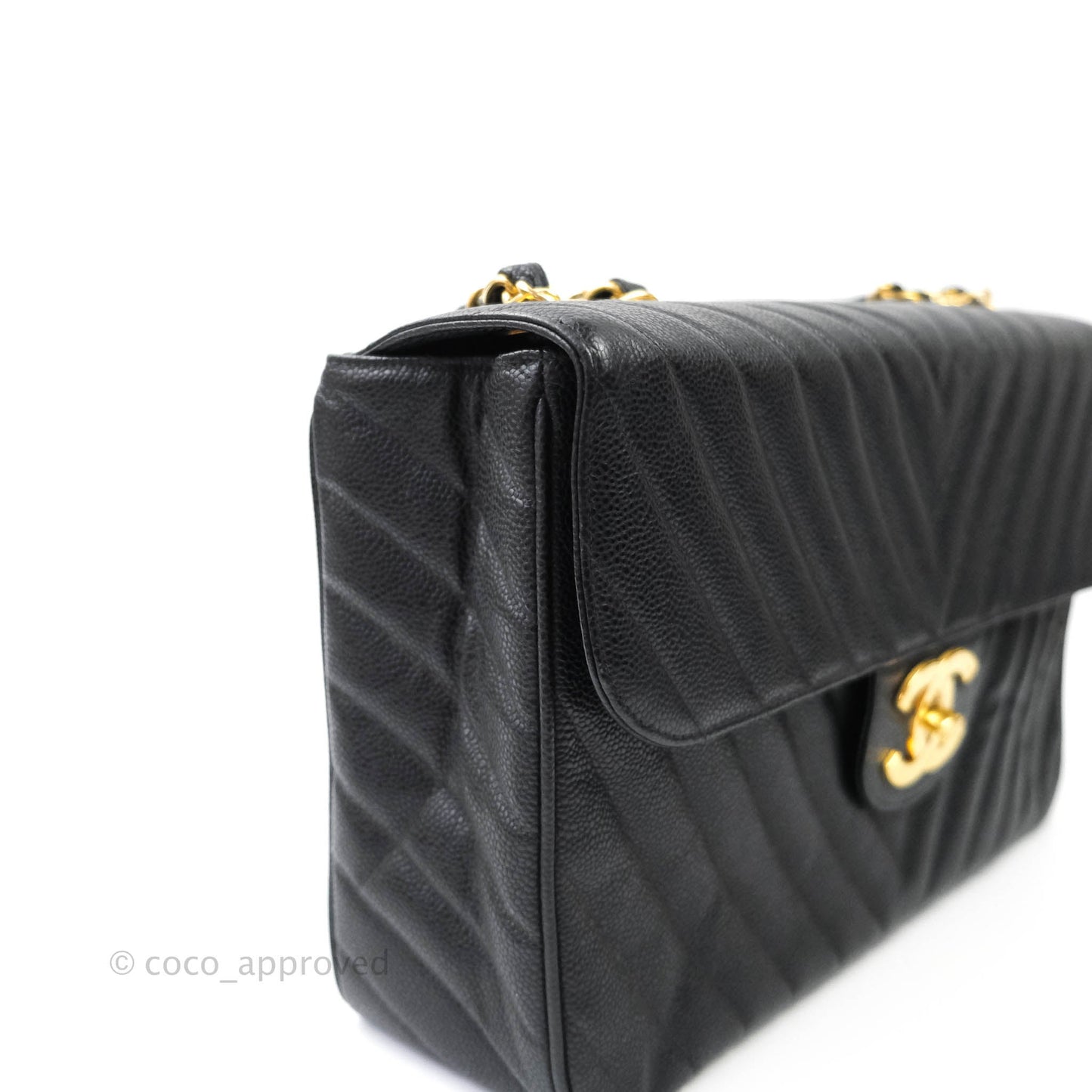 Chanel Vintage Chevron Maxi Classic Flap Black Caviar 24K Gold Hardware