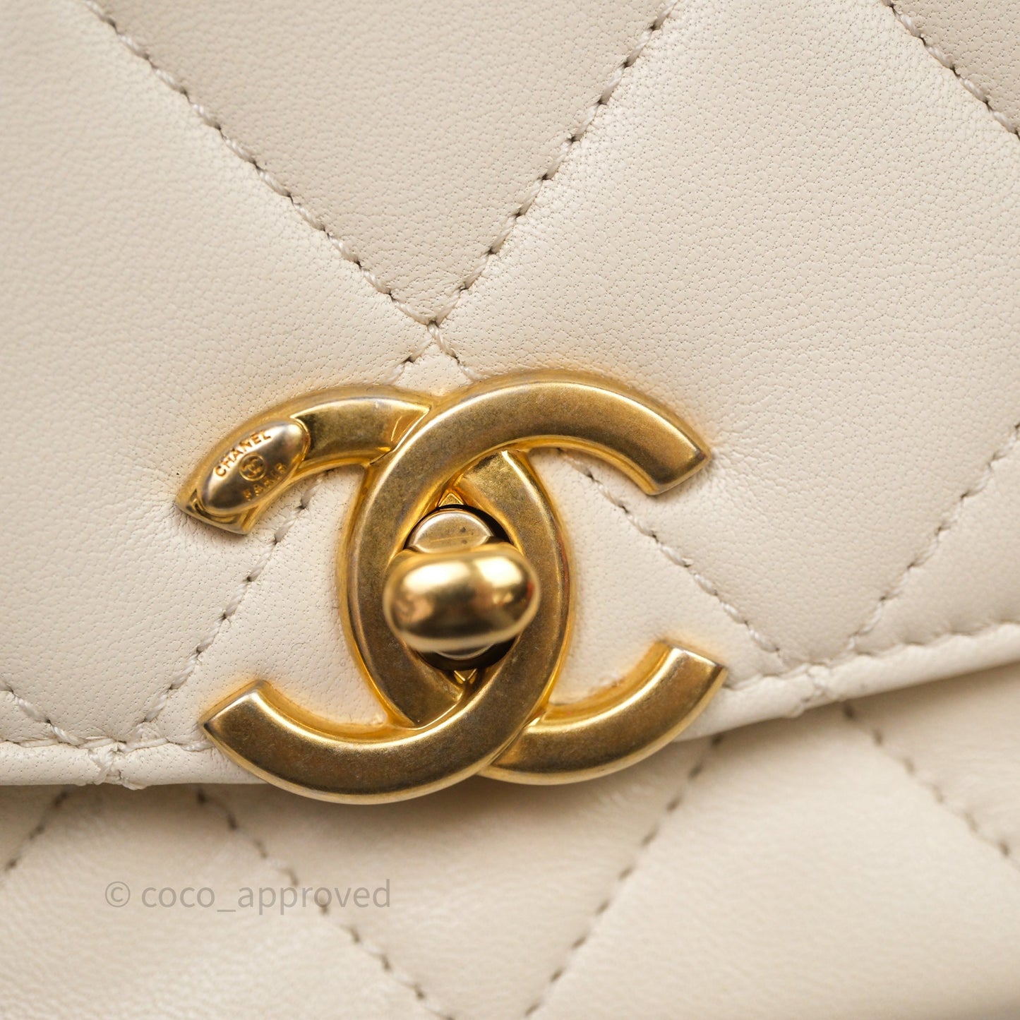 Chanel Flap with Coin Charm Ivory White Lambskin Aged Gold Hardware