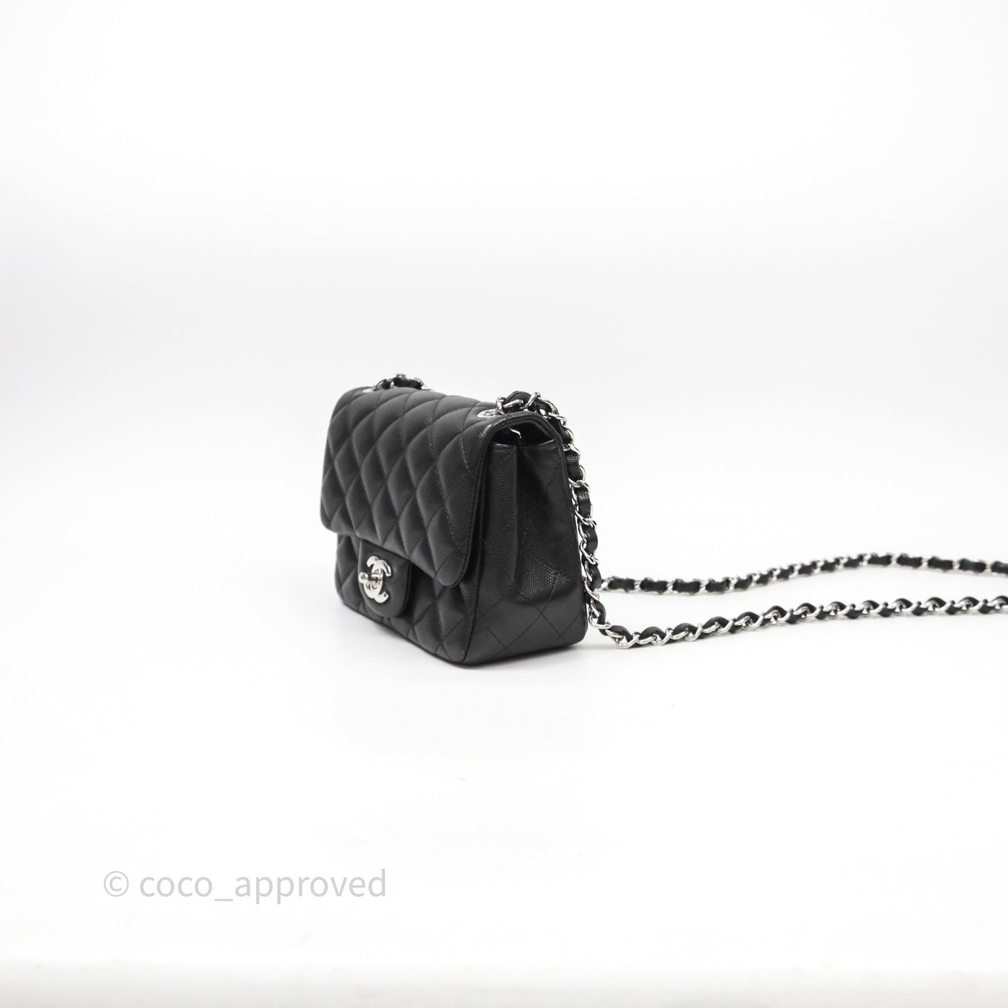 Chanel Mini Square Quilted Black Caviar Silver Hardware