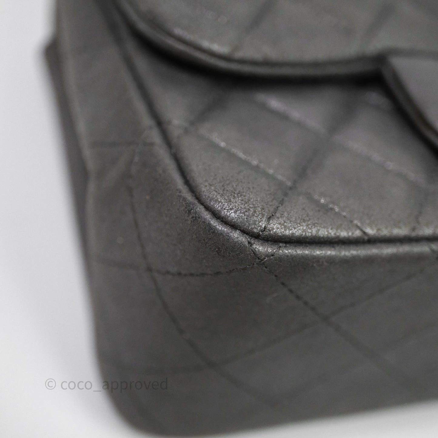Chanel Mini Square Iridescent Grey Suede Gun Metal Hardware