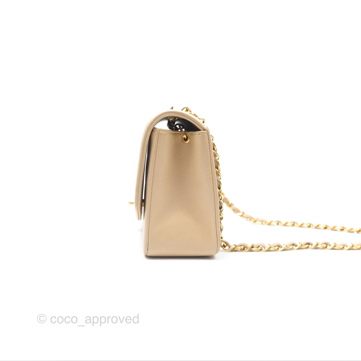 Chanel Vintage Small Quilted Classic Diana Flap Bag Beige Lambskin 24K Gold Hardware