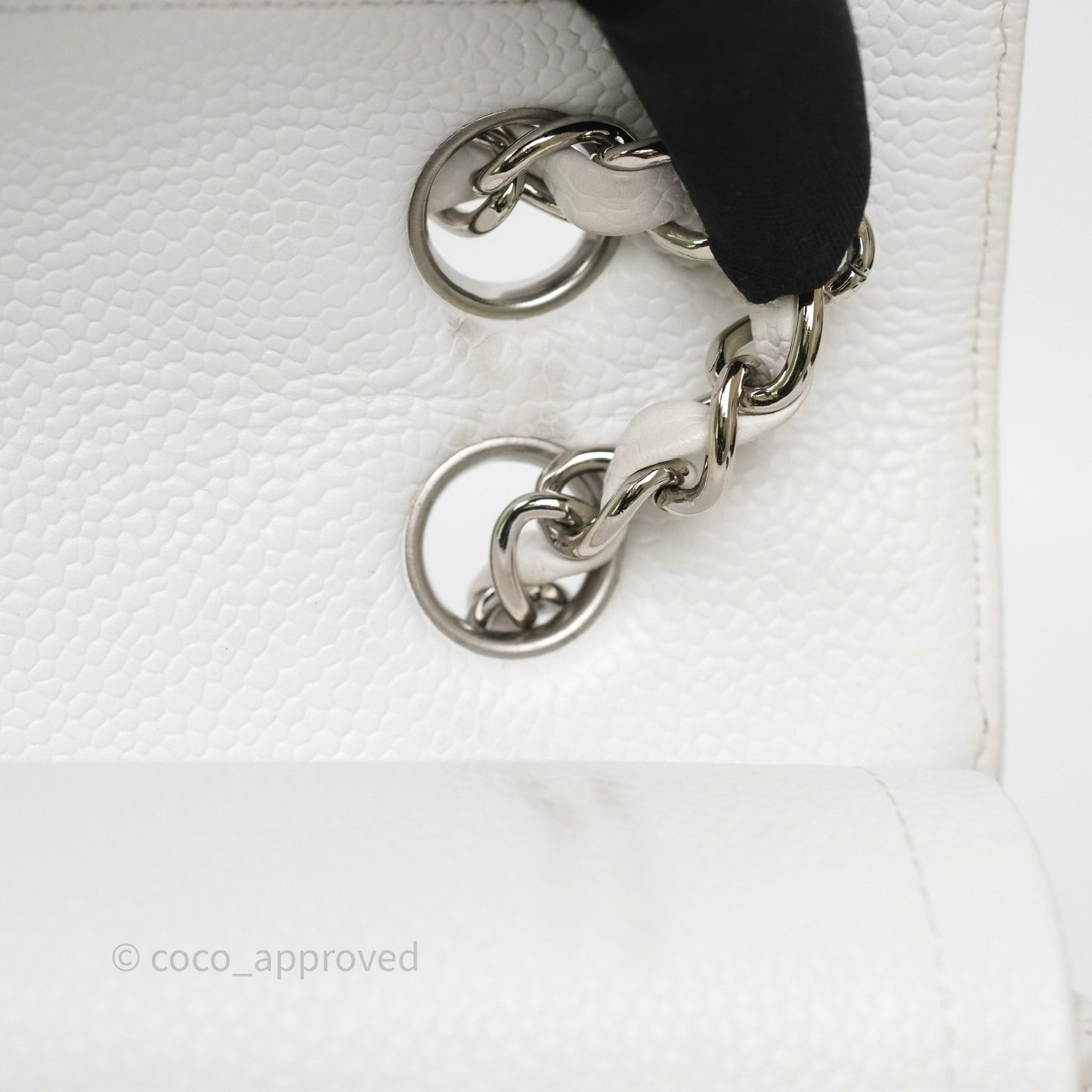 Chanel M/L Medium Classic Flap Quilted White Caviar Silver Hardware