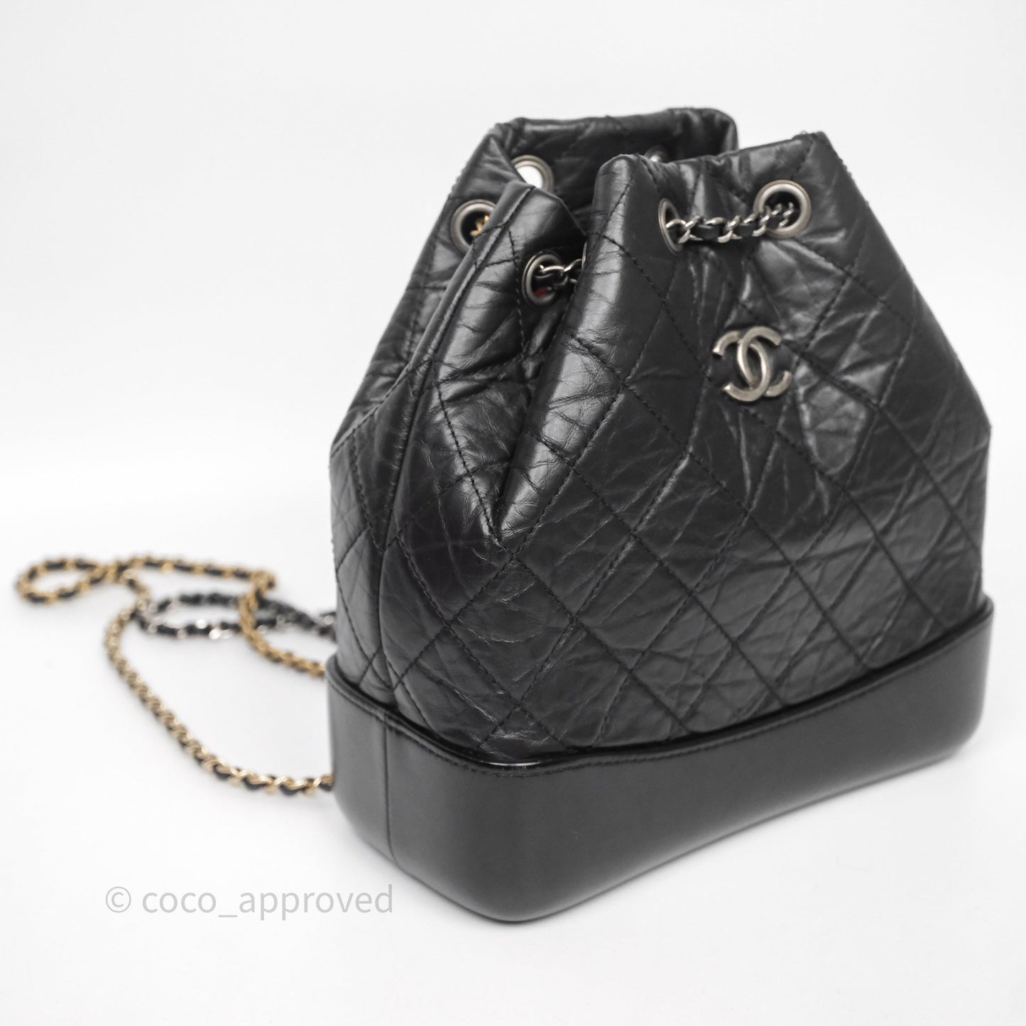 Chanel Small Gabrielle Backpack Quilted Black Aged Calfskin