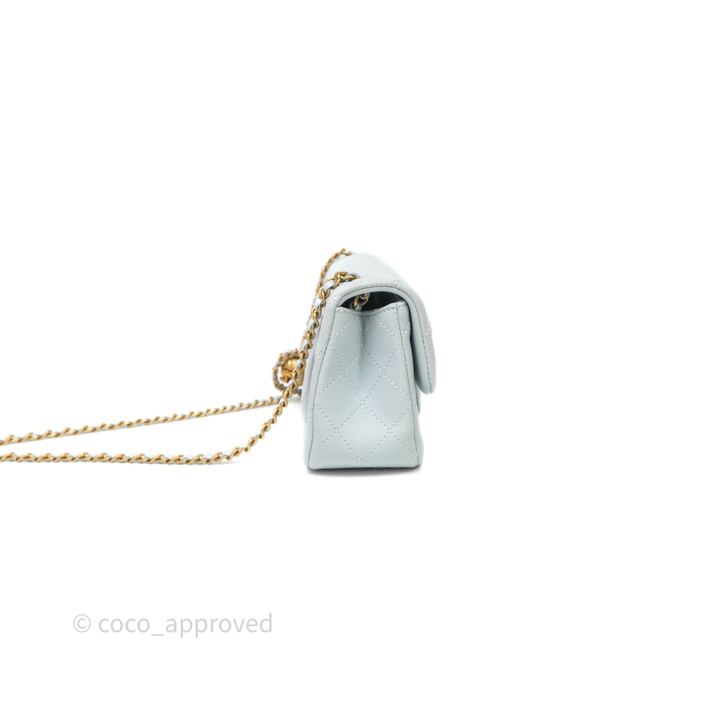 Chanel Pearl Crush Mini Rectangular Light Blue Lambskin Aged Gold Hardware