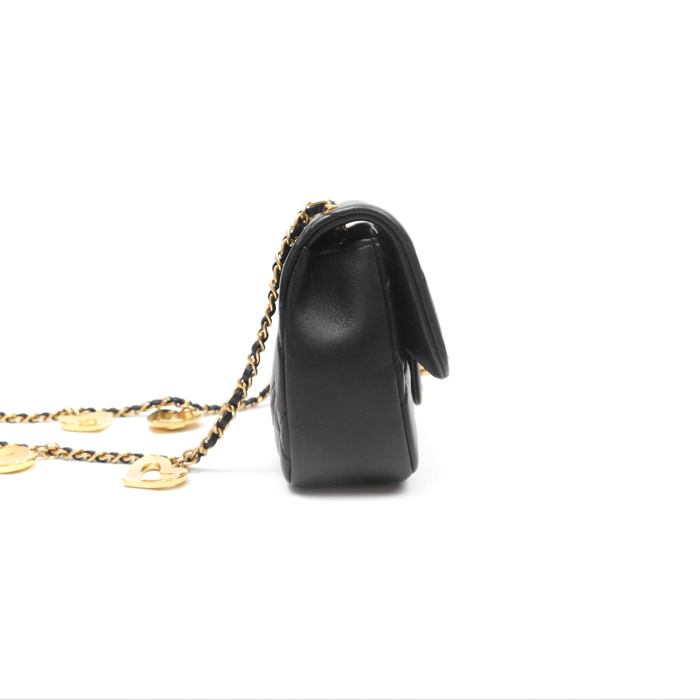 Chanel Mini Flap Bag With Heart CC Charm Black Lambskin Aged Gold Hardware 22B