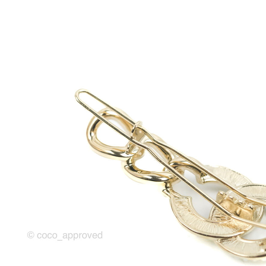 Chanel Crystal Chain CC Hair Clip Gold Tone 21V