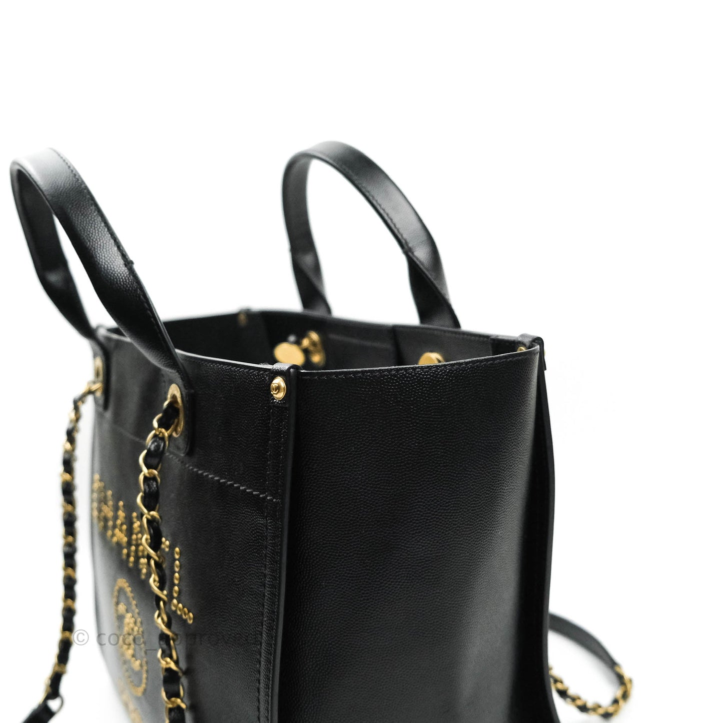 Chanel Studded Black Caviar Deauville Small Shopping Bag