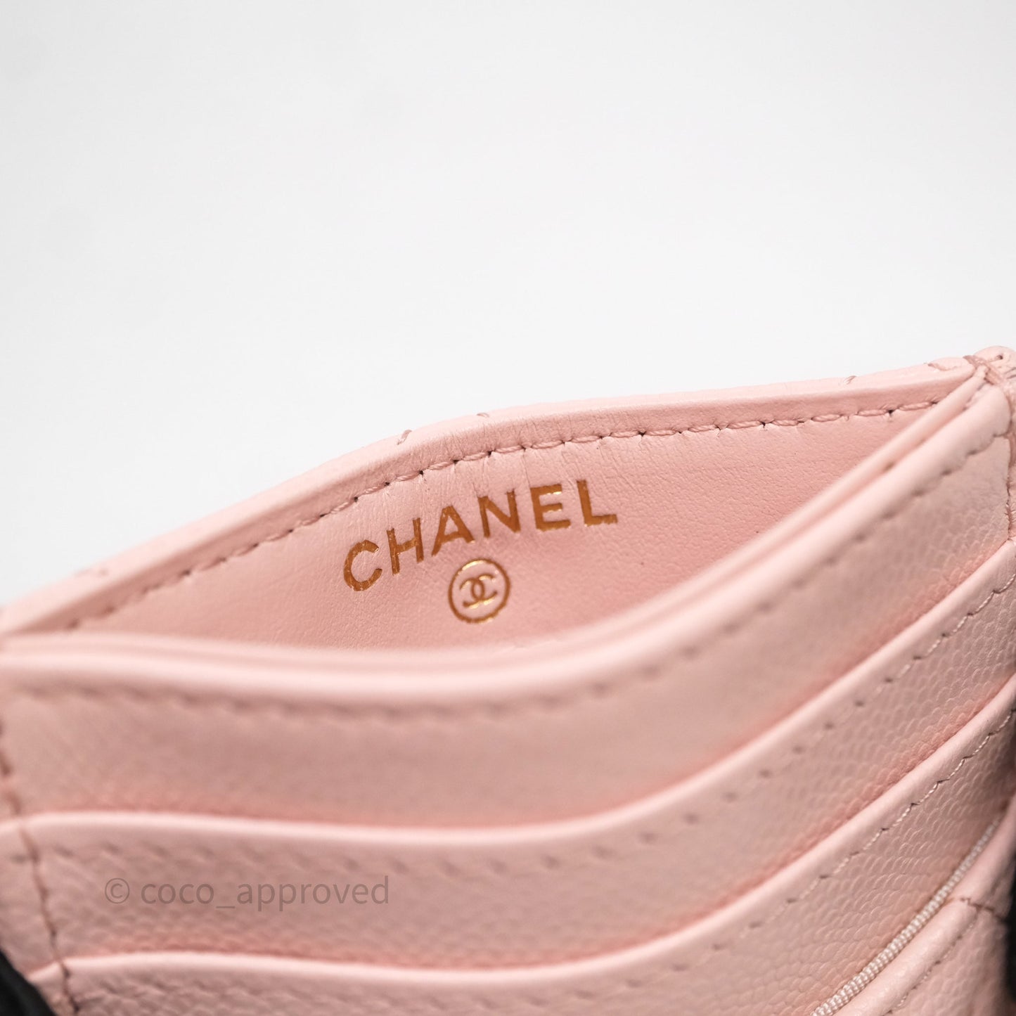 Chanel Quilted Card Holder Caviar Pink Gold Hardware