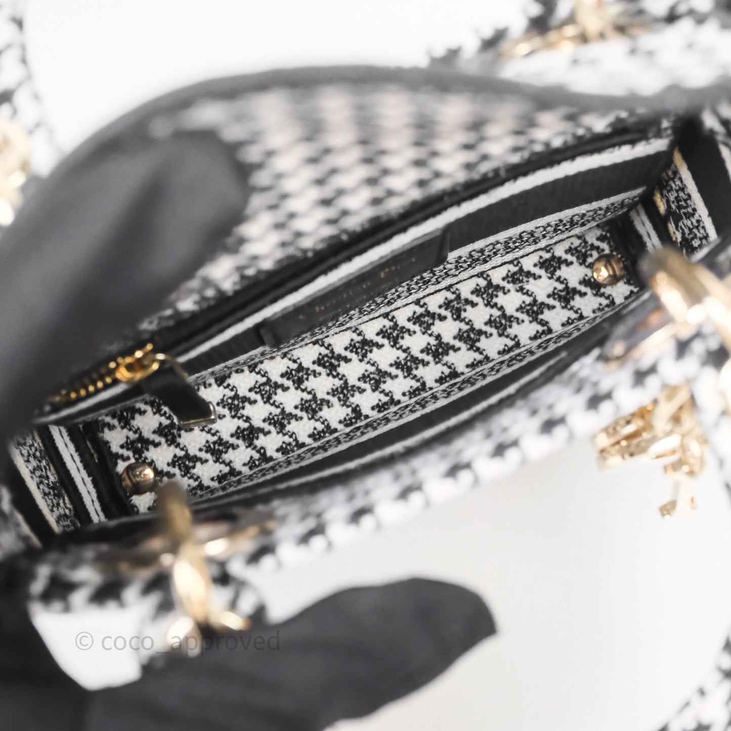 Christian Dior Mini Lady D-Lite Bag Black White Houndstooth