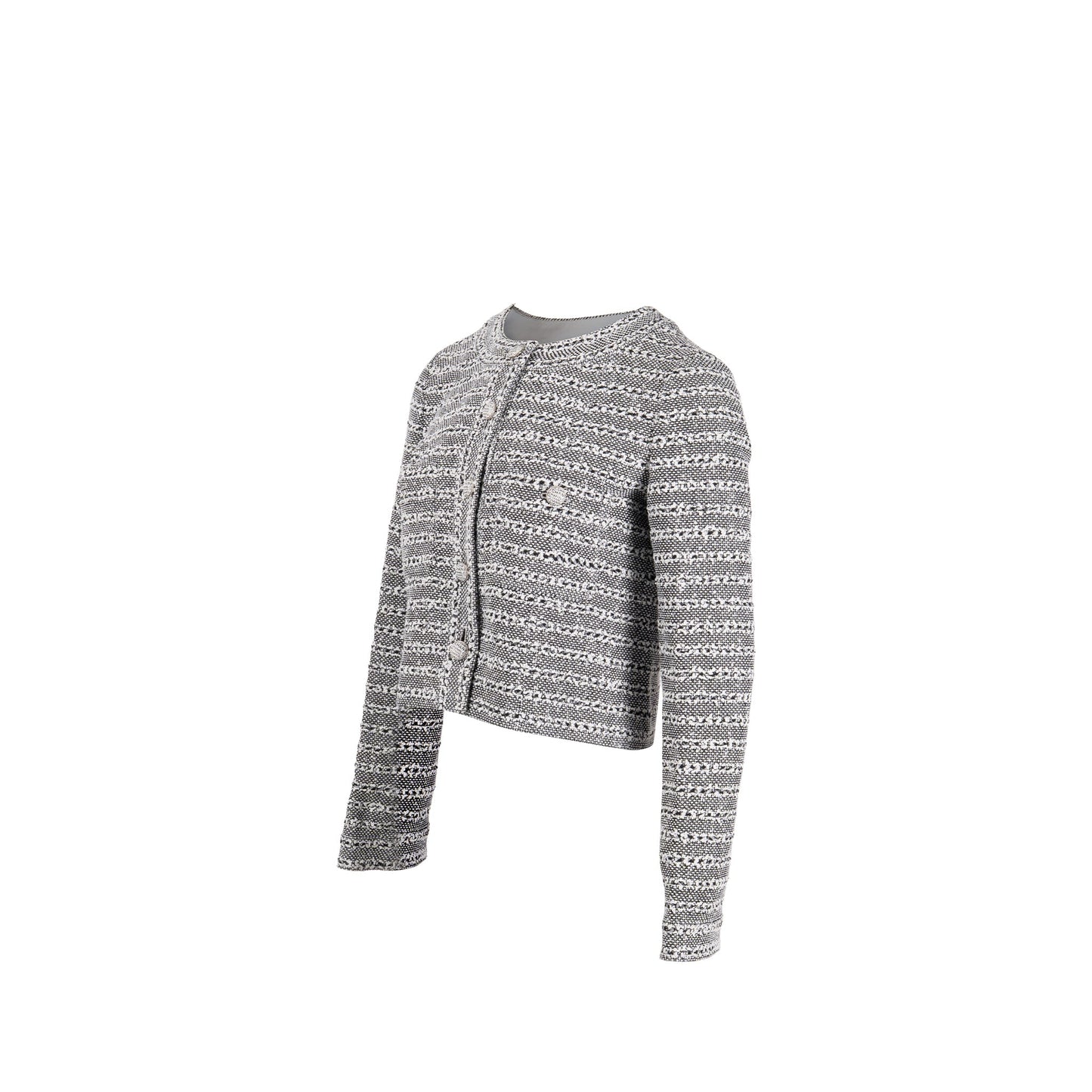 Chanel Size 38 Iridescent Tweed Jacket Cotton/Polyamide/Acrylic Black/White/Grey