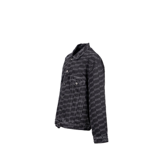 Balenciaga size XS oversized logo-print denim jacket black