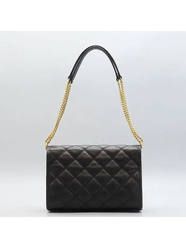Luxury Saint Laurent 650769 Black leather monogram quilted gold chain mini Becky shoulder bag