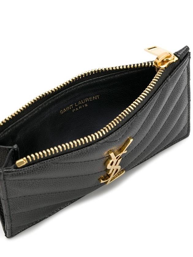 Luxury Saint Laurent Monogram Fragment Zipper Card Wallet Black