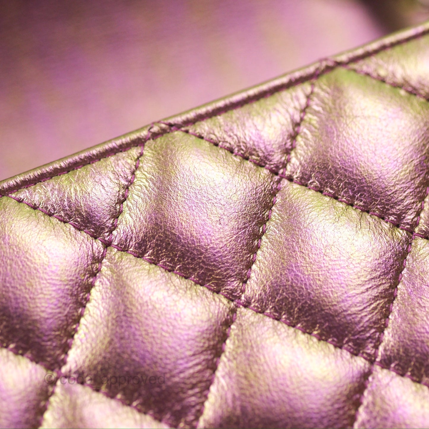 Chanel Classic Quilted Mini Rectangular Flap Metallic Purple Calfskin Gold Hardware