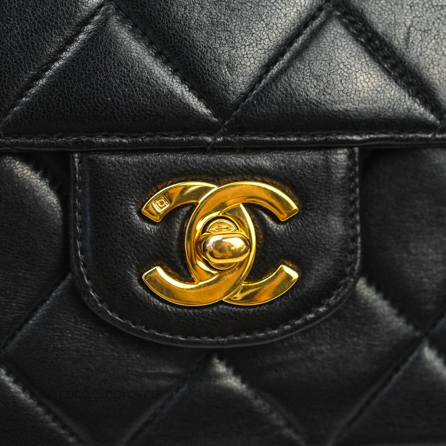 Chanel Vintage Quilted Medium Flap Bag Black Lambskin 24K Gold Hardware