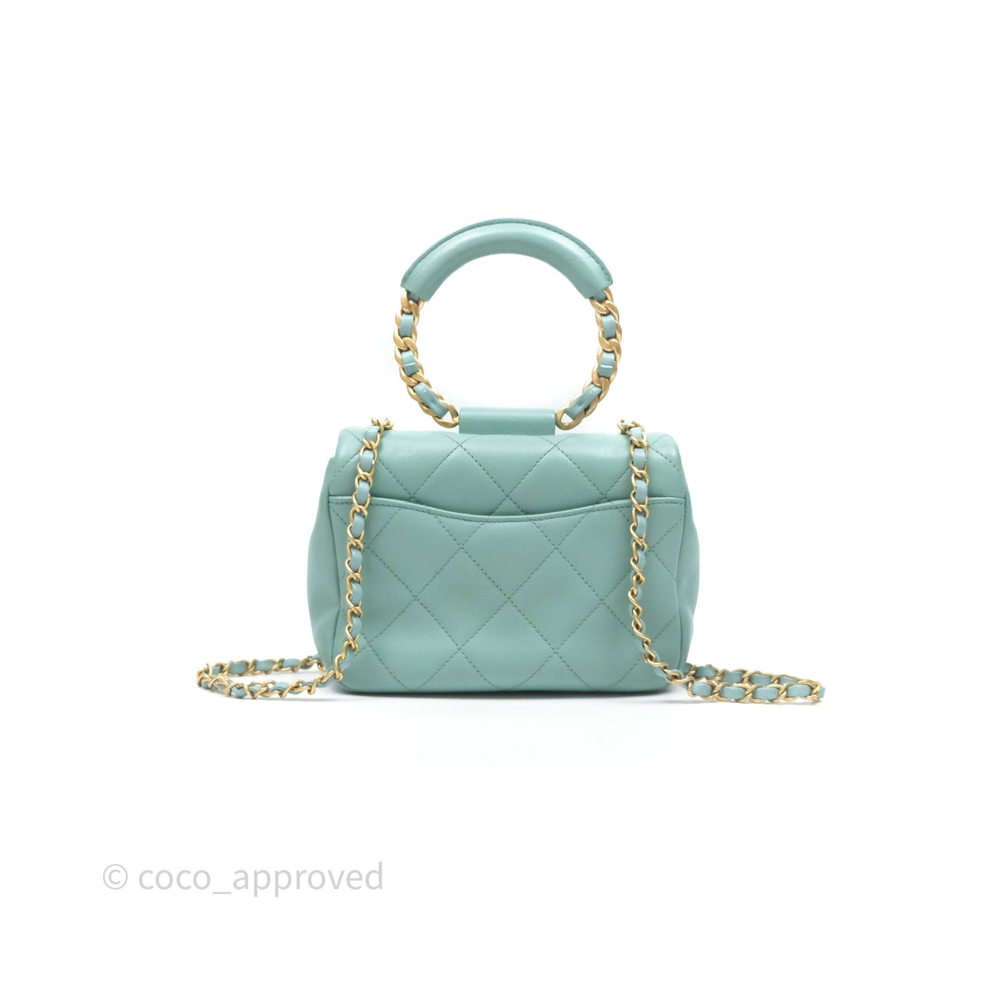 Chanel Quilted Small Circular Handle Bag Mint Green Aged Gold Hardware