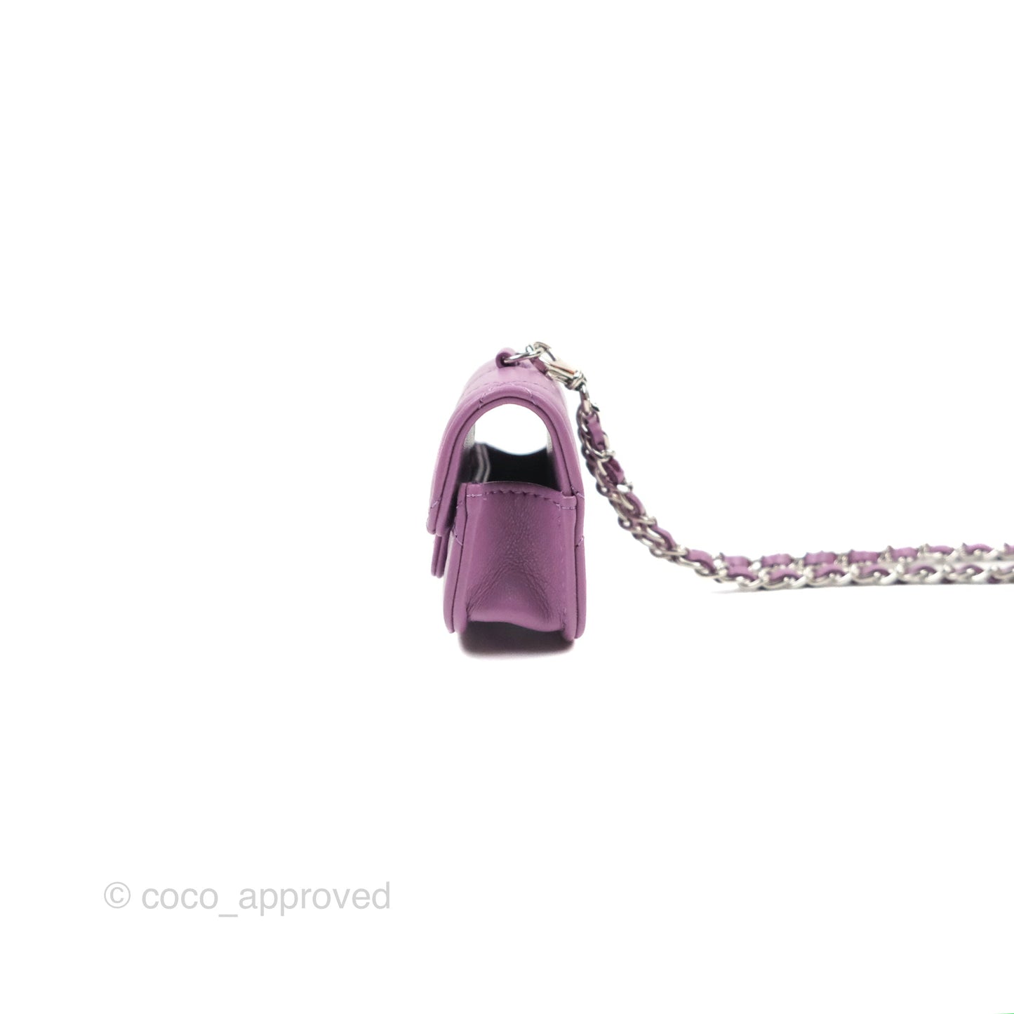 Chanel Quilted Airpods Pro Case with Removable Chain Purple Lambskin Silver Hardware