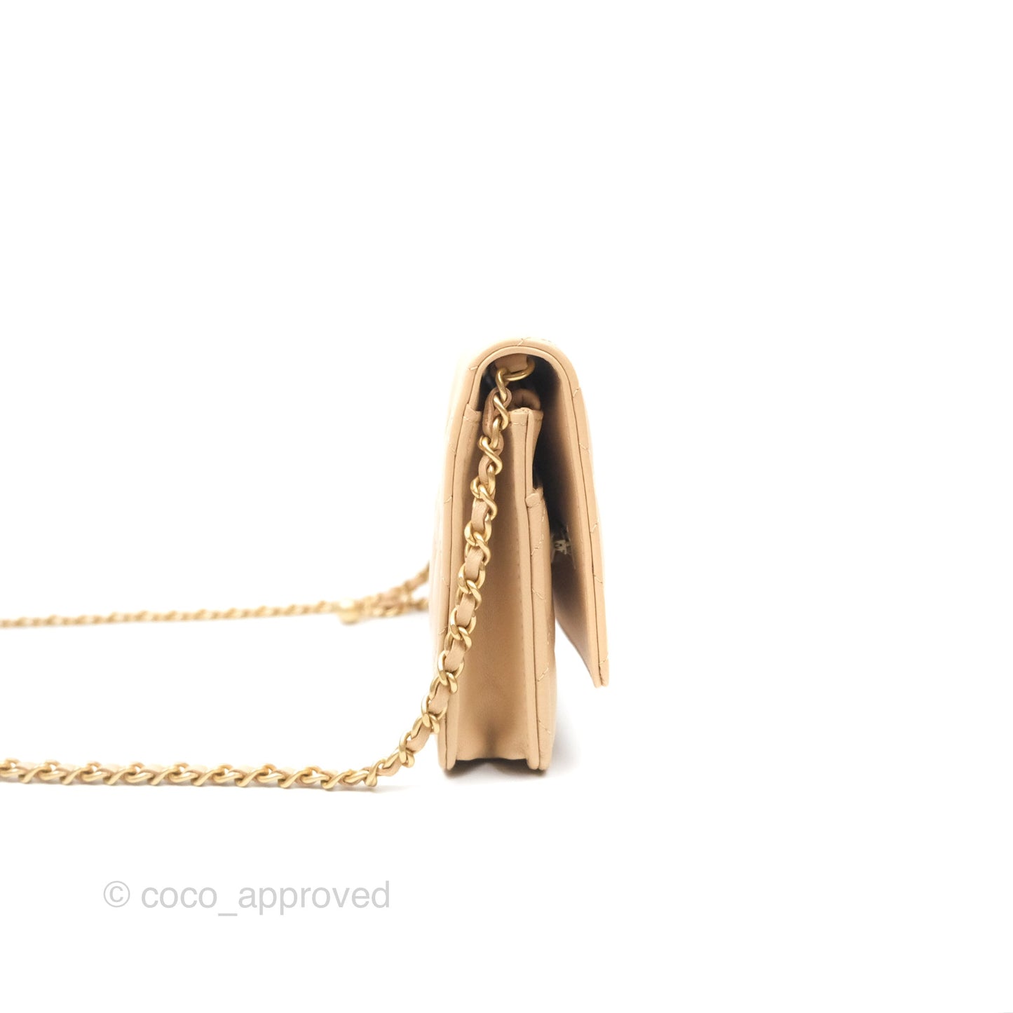 Chanel Quilted Pearl Crush Wallet on Chain WOC Beige Lambskin Aged Gold Hardware