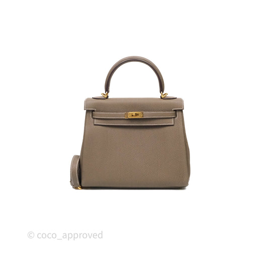 Hermes Kelly 25 Etoupe 18 Togo Gold Hardware