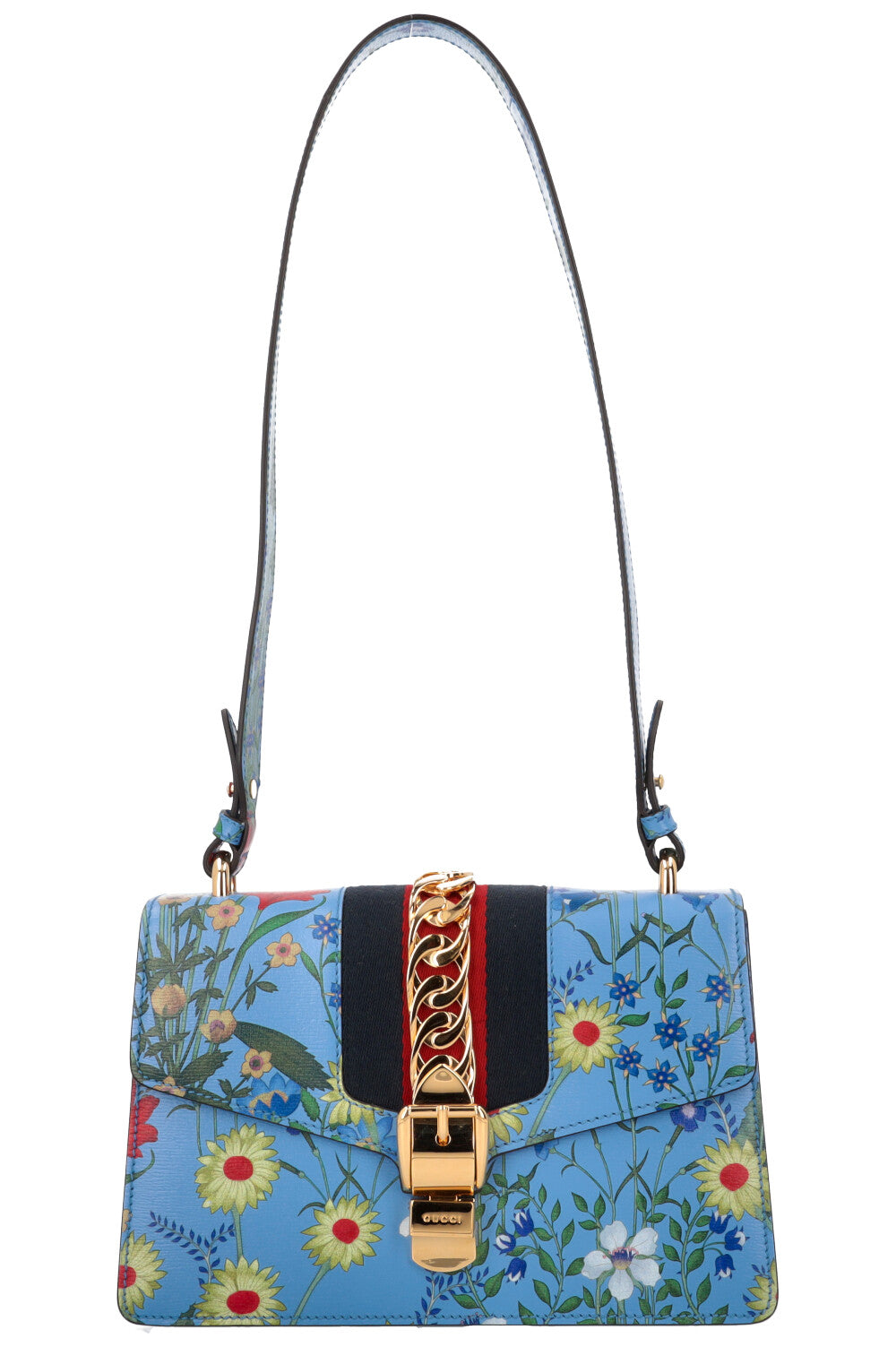 Luxury Gucci Trending 2025 Floral Mini Web Sylvie Shoulder Bag Blue