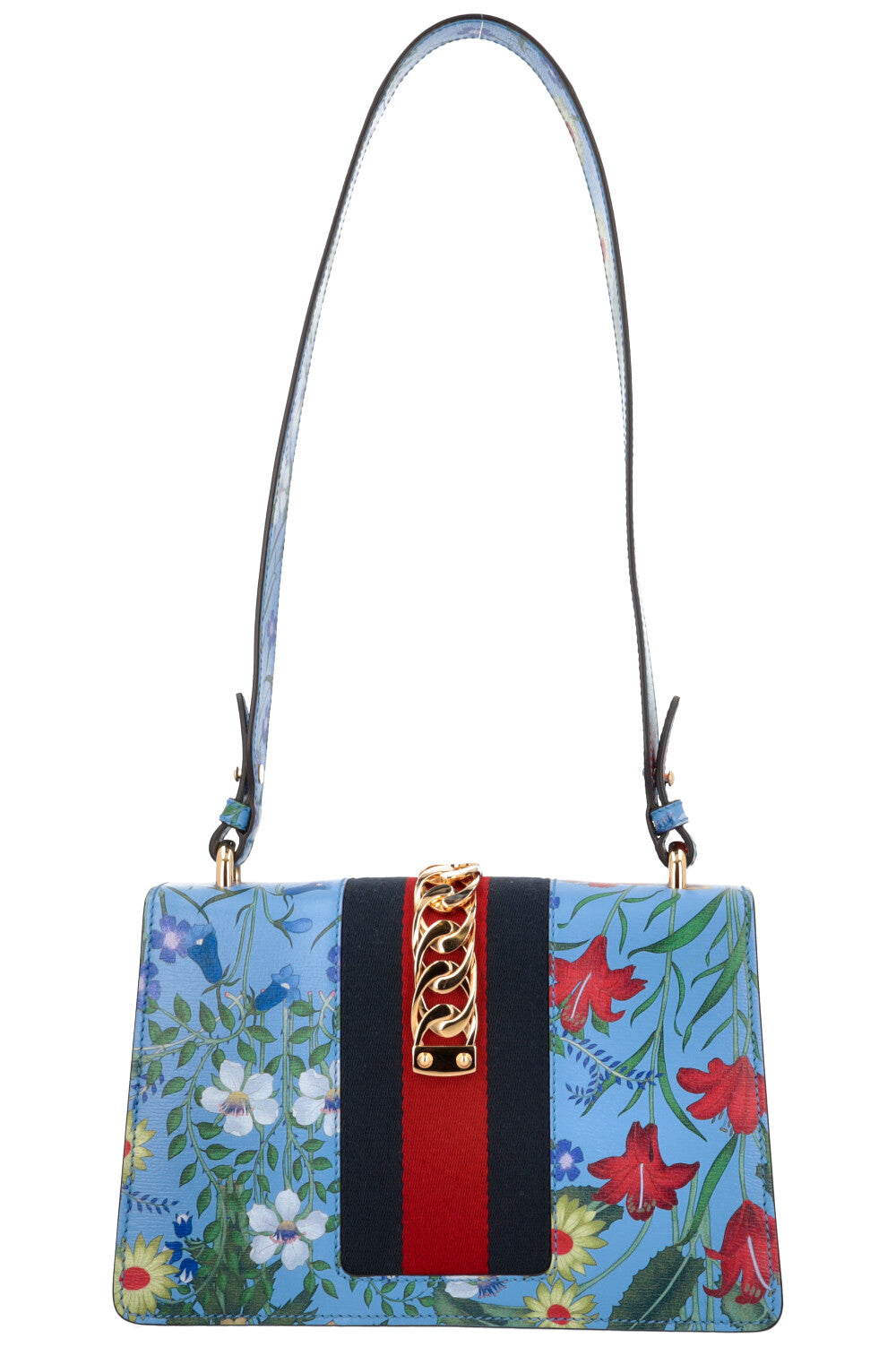 Luxury Gucci Trending 2025 Floral Mini Web Sylvie Shoulder Bag Blue