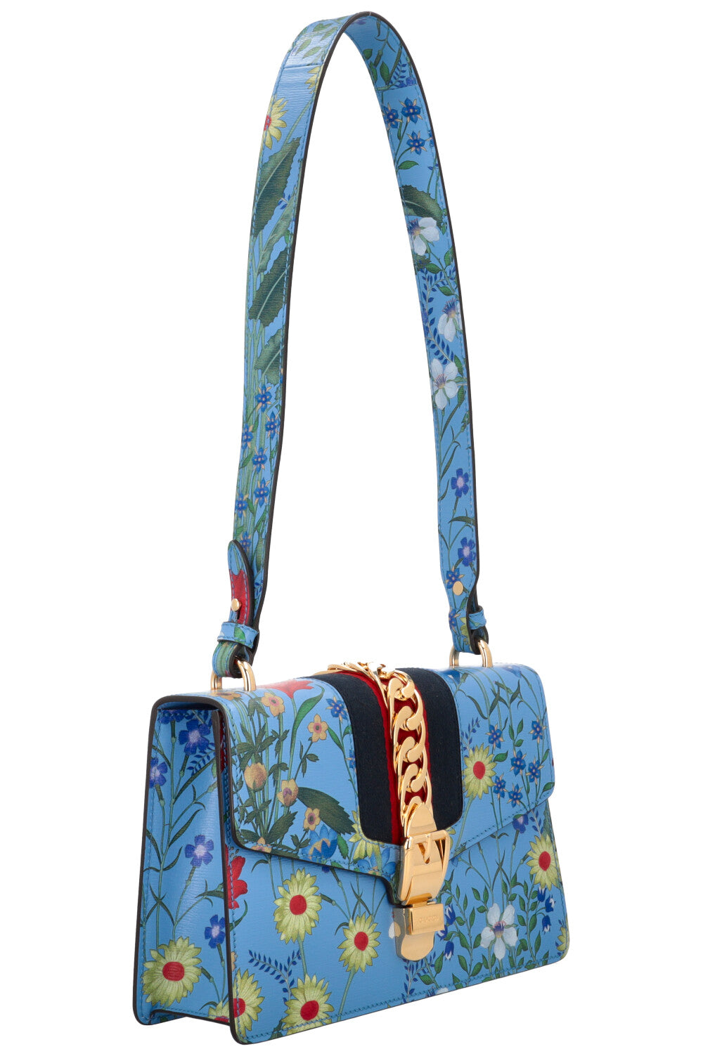Luxury Gucci Trending 2025 Floral Mini Web Sylvie Shoulder Bag Blue