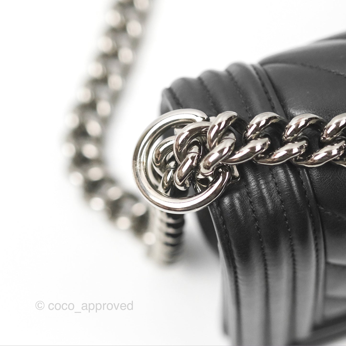Chanel Small Chevron Boy Black Calfskin Silver Hardware
