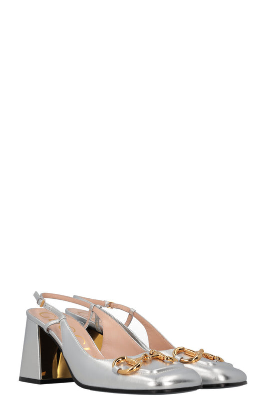 Luxury Gucci Trending 2025 Horsebit Heels Silver Gold