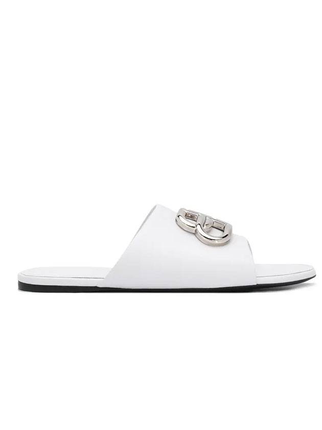 Luxury Balenciaga Silver BB Logo Slippers White
