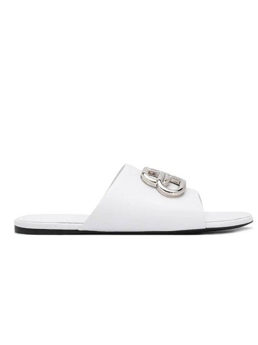 Luxury Balenciaga Silver BB Logo Slippers White