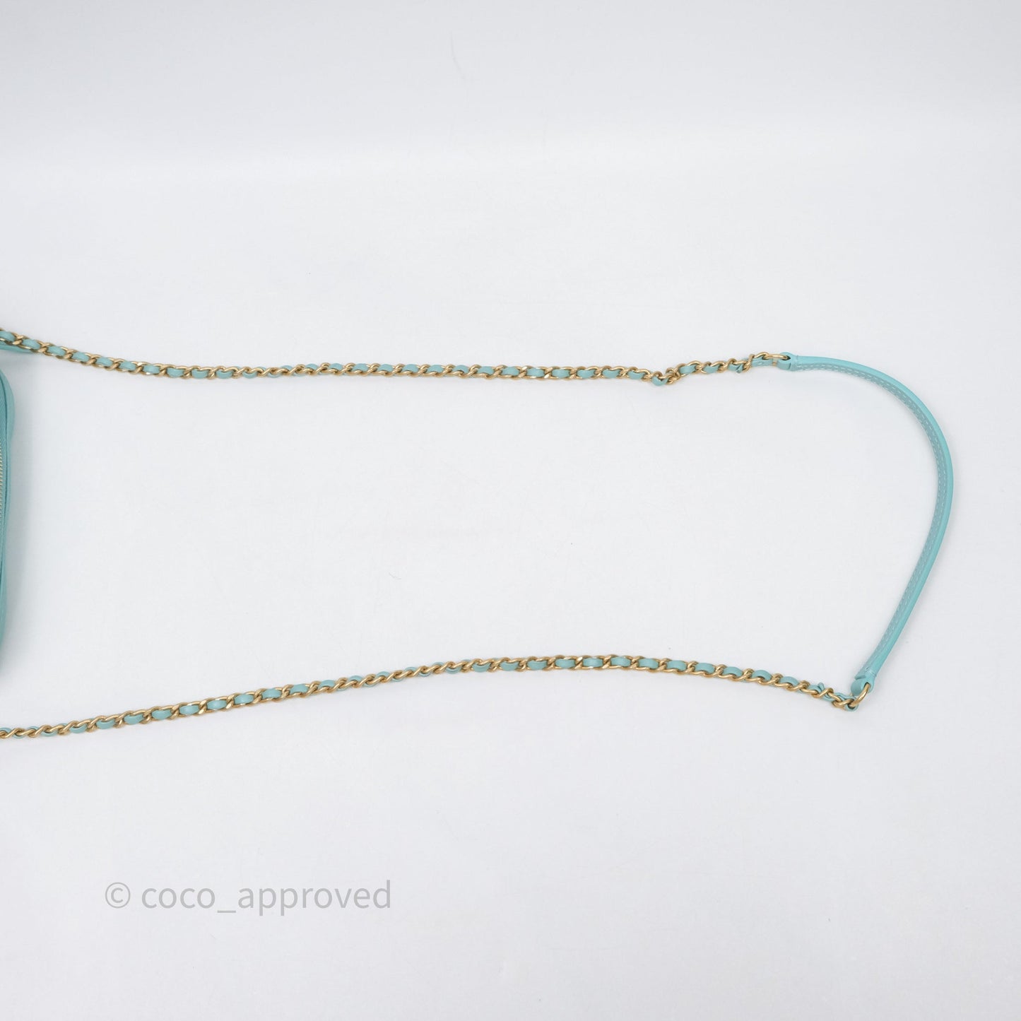 Chanel Camera Bag Quilted Pearly Turquoise Lambskin Aged Gold Hardware