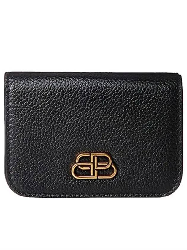 Luxury Balenciaga Gold BB Logo Half Wallet Black