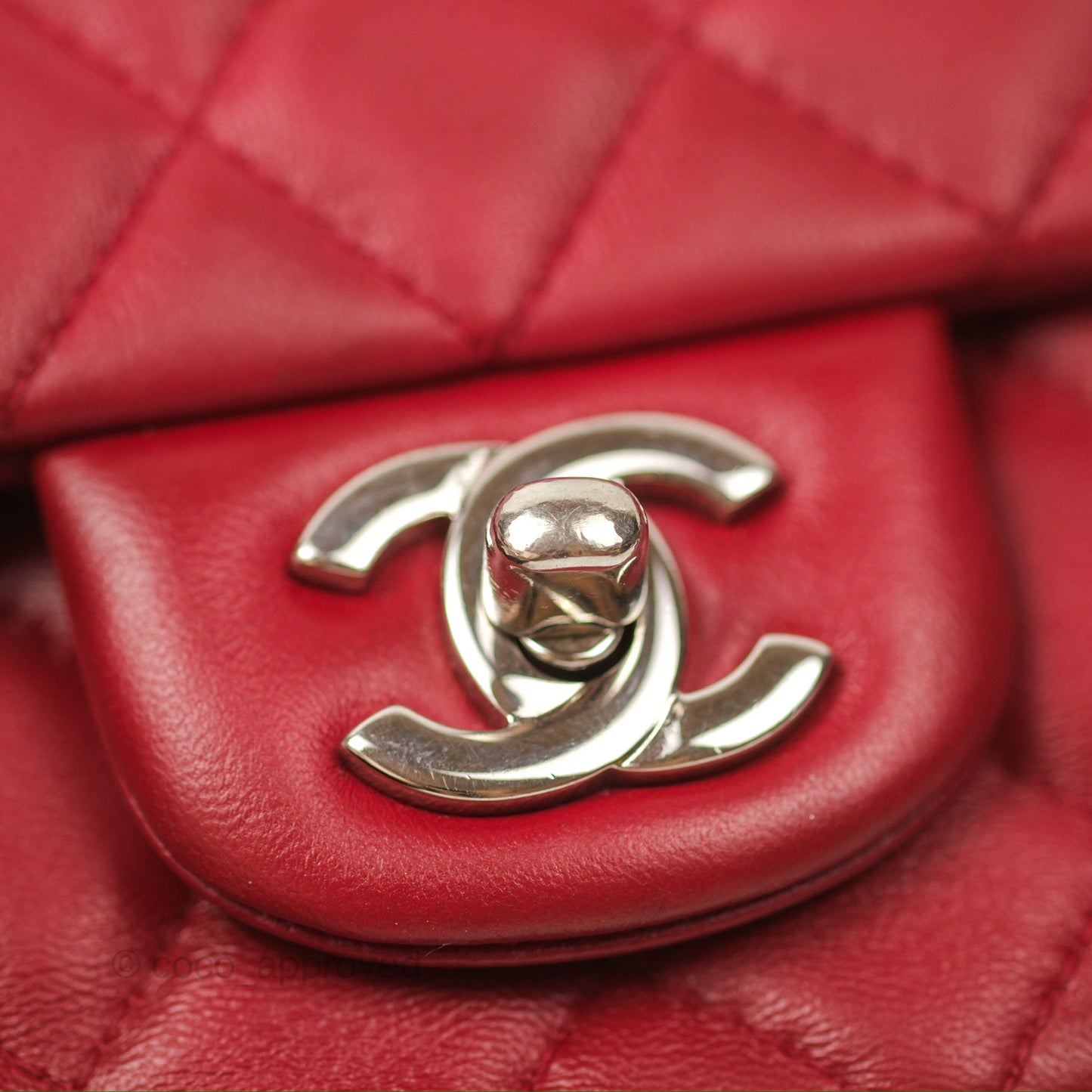 Chanel Quilted Mini Rectangular Flap Red Lambskin Silver Hardware
